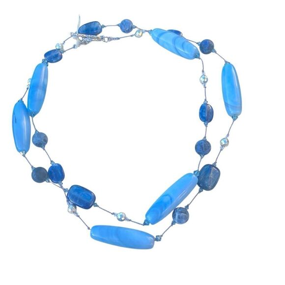 NWT New Margo Morrison Blue Genuine Stone & Crystal Necklace Kyanite/Pyrite - Picture 2 of 5